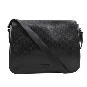 GUCCI Messenger GG Shoulder Bag Shima Leather Black
